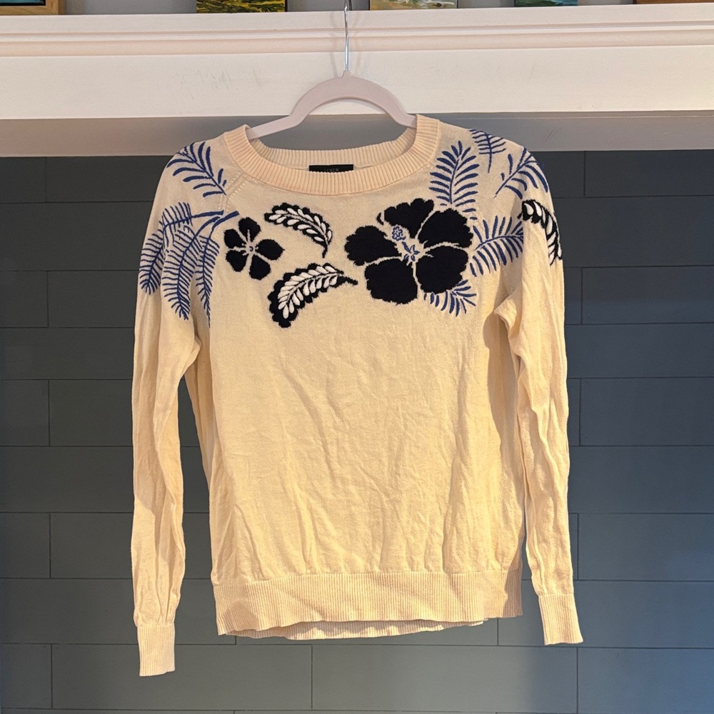 J. Crew Cream Sweater with Navy Floral Design